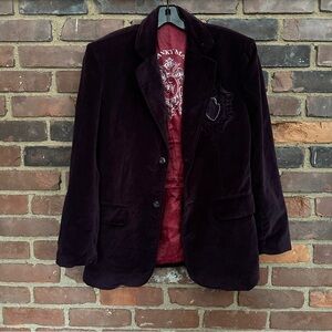 FRANKY MAX | jacket Embroidered two button Velvet Blazer -medium 40 bust / 29”L